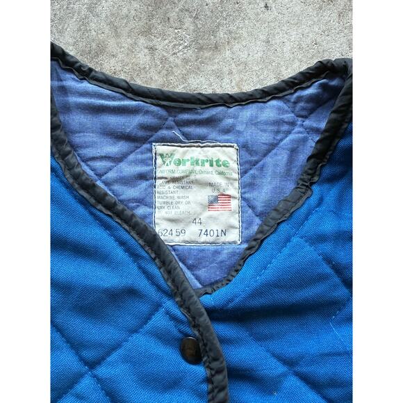 VTG 80s/90s Workrite Blue Quilted Bomber Work Jacket Size XL Made In USA - Picture 3 of 7